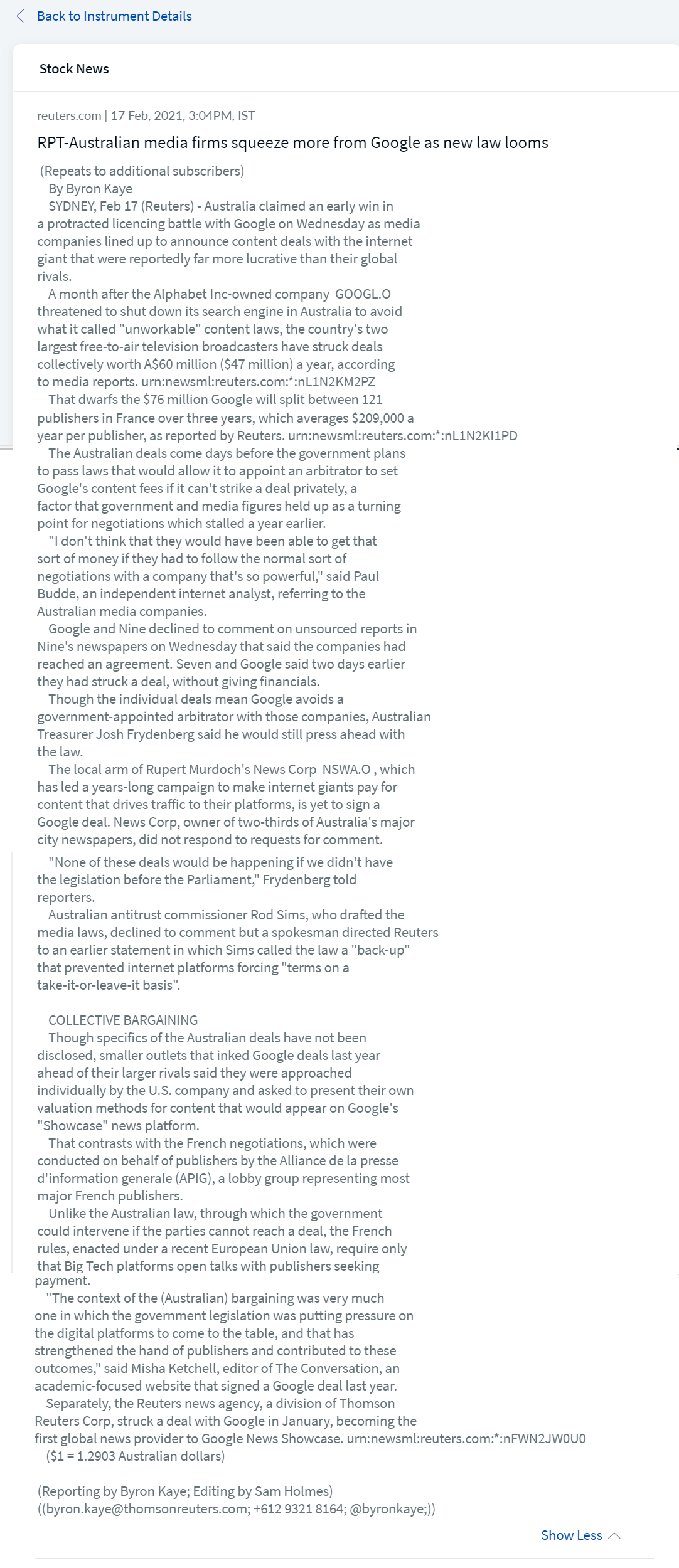 Stock News Detailed Screen Stock News Detailed Screen